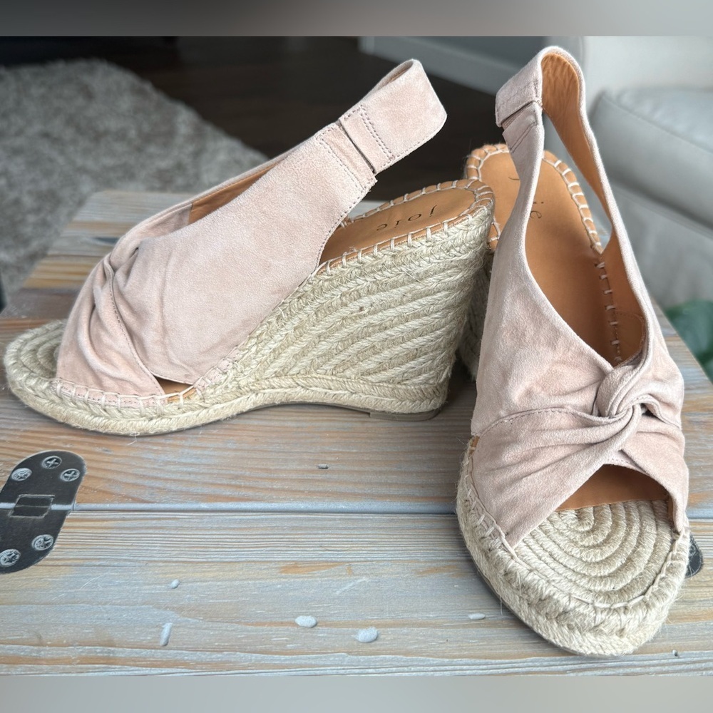 Joie SIZE 37 Nude Pink Suede Women's Slingback Espadrille Platform Wedge Sandals - Picture 6 of 12